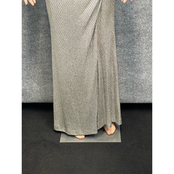 Eliza J Women's Sz 10 Silver Champagne Metallic Long Sleeve Draped Back Rushed. - Picture 6 of 12